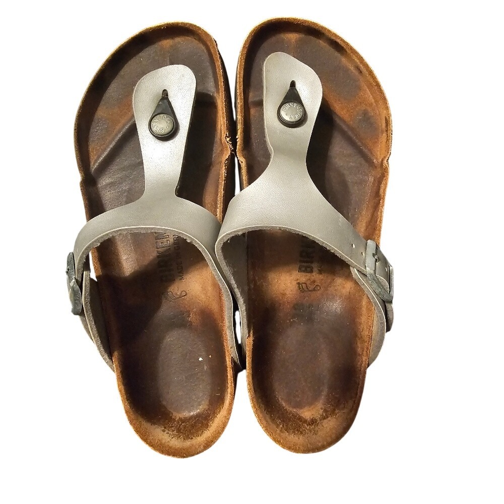 Birkenstock‎ Gizeh Silver Metallic Thong Sandals Womens 38 L7 M5 Germany